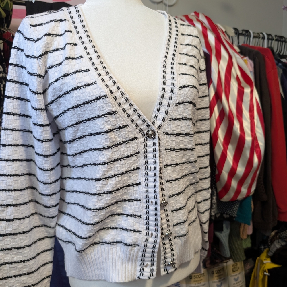 Belldini Black and White Striped Cardigan